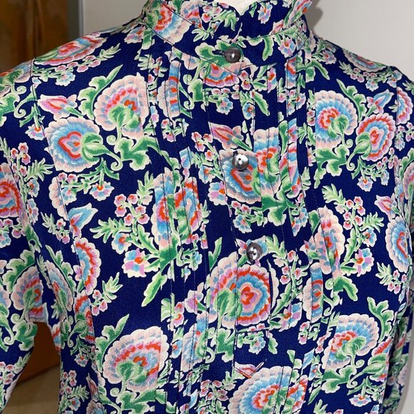 Banjanan Womens Dress Size Medium Multicolor Pintuck Ruffle Trim Mini Pure Silk - Picture 8 of 16